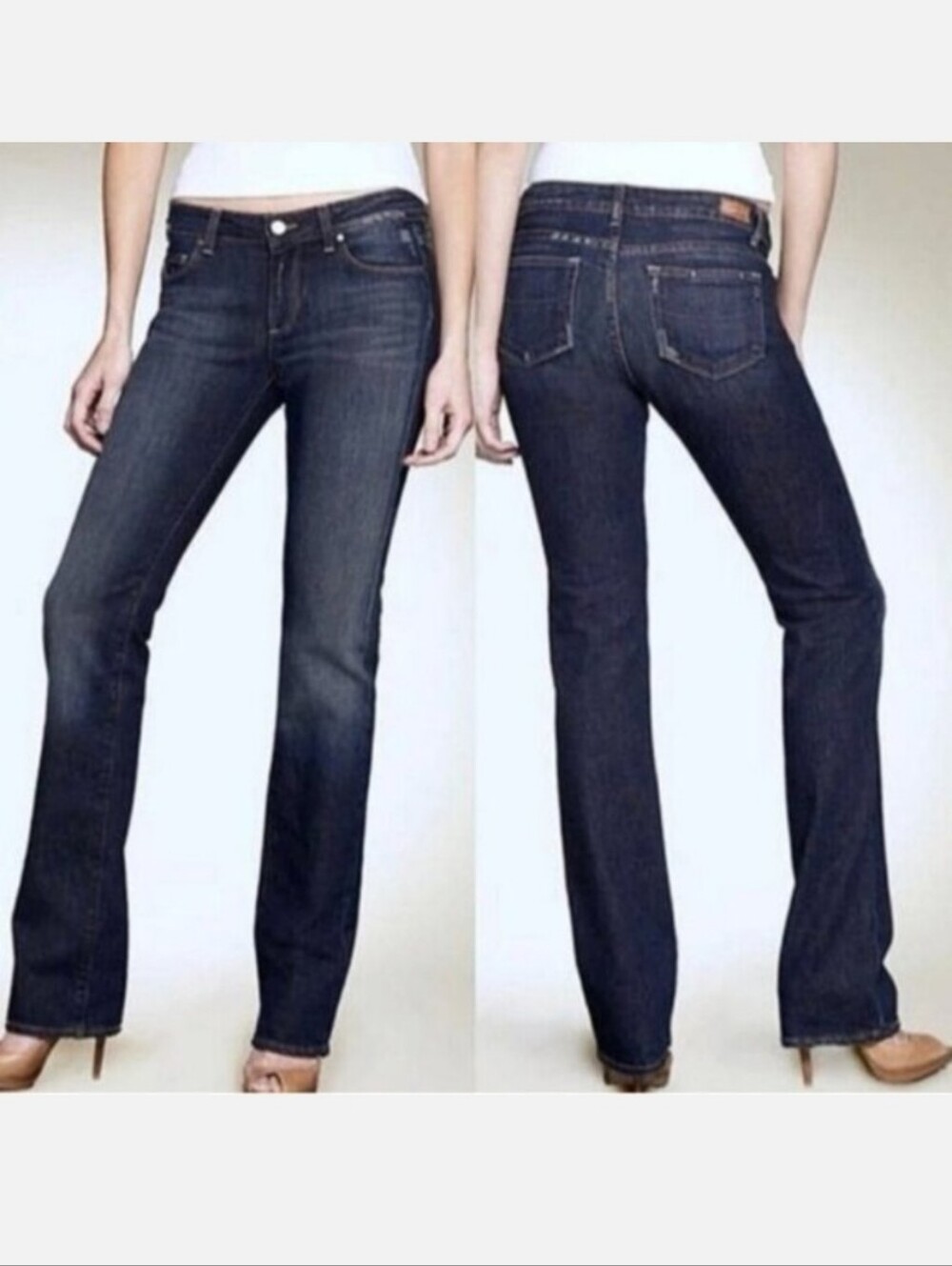 Paige Melrose Jeans Slim Straight Flared Distressed Dark Wash Low Rise Y2K Flaw